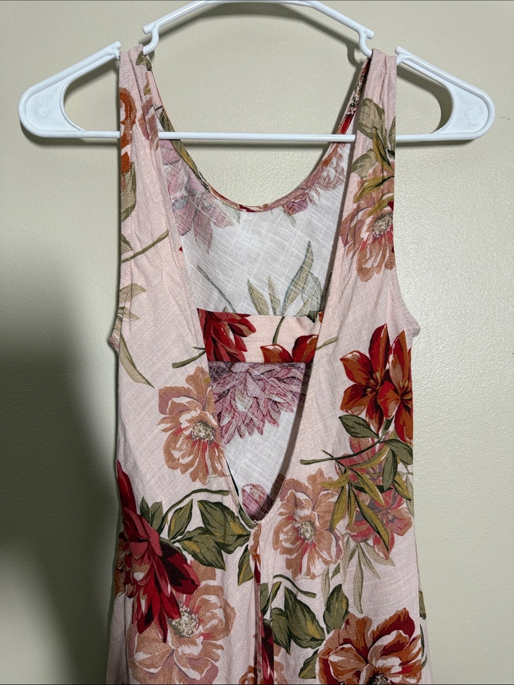 Paper Heart Pink Red Linen Blend Floral Midi Sleeveless Dress - Picture 4 of 4